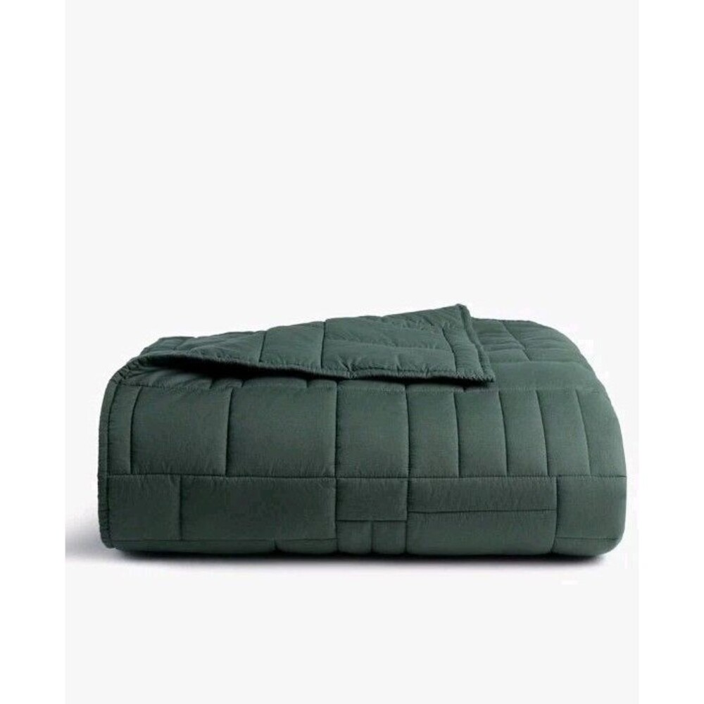 Parachute King/California King Cozy Block Quilt Pine Dark Green 100% Cotton NWT